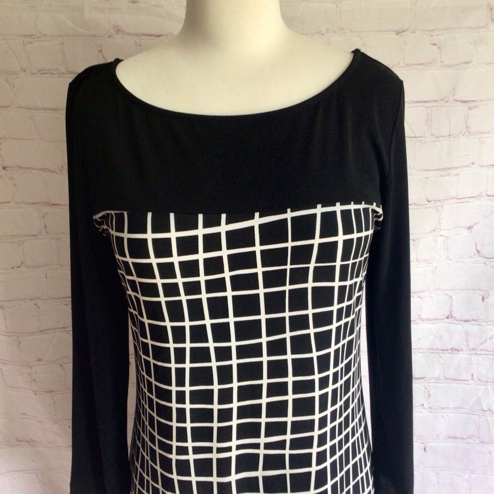 Howard Showers Black and White Grid Long Sleeve Midi Dress - Size 8 - Picture 2 of 8